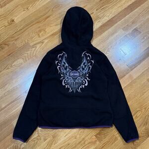 Harley Davidson Y2K Zip Hoodie Womens Medium Biker Girl Black Purple Sweatshirt